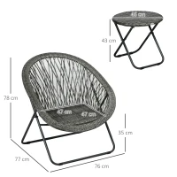 Outsunny 3 Pieces Rattan Bistro Set, Wicker Folding Garden Furniture Set with Round Coffee Table and Chairs for Outdoor, Patio, Balcony, Grey(m-3)
