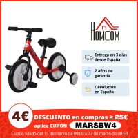 HOMCOM Bicicleta de Equilibrio con Pedales y Ruedas Entrenamiento Extraíbles de Asiento Regulable 33-38cm Niños +24 Meses Carga 25kg Rojo(m-10)