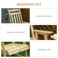 Outsunny Schaukelstuhl Holz mit Beistelltisch 2 tlg. Schaukelsessel Set Gartenstuhl mit Armlehnen hoher Rückenlehne outdoor Natur(m-6)