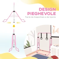 HOMCOM Sbarra Ginnastica Artistica per Bambini ad Altezza Regolabile con 2 Anelli, in Acciaio, 148x105x88-128 cm, Rosa(m-6)