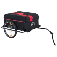 HOMCOM Two-Wheel Bicycle Large Cargo Wagon Trailer Oxford Fabric, Folding Storage, & Removable Cover, Red(m-1)