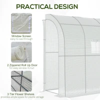 Outsunny Walk-In Lean to Wall Greenhouse with Windows and Doors, Outdoor Green House with 3 Tiers 4 Wired Shelves, 200L x 100W x 215Hcm, White(m-6)