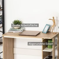 HOMCOM Schreibtisch mit Regal Bücherregal Computertisch Bürotisch Spanplatte Natur+Weiß 100 x 44 x 74 cm(m-5)