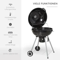 Outsunny Grillwagen Kohlegrill Standgrill BBQ rund mit Aschefänger Metall Schwarz Ø57 x 94 cm(m-6)