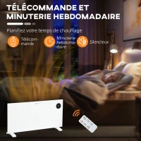 HOMCOM Radiateur électrique convecteur 2000 W écran LED et télécommande sur pieds ou mural pièce 15-20㎡ blanc(m-6)