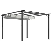 Outsunny 3 x 3 Pergola with Retractable Roof Aluminium Canopy for Garden, Light Grey(m-11)