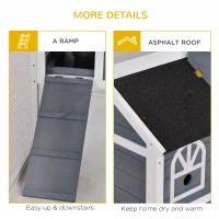 PawHut Wooden Rabbit Hutch and Run with Sliding Tray, Ramp, Water-resistant Roof, for 2-4 Rabbits, Grey(m-7)