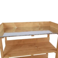 Outsunny Pflanztisch Gärtnertisch Blumentisch mit Metall Arbeitsfläche Garten Holz Natur 76 x 37 x 89 cm(m-9)