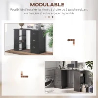 HOMCOM Bureau avec rangement, table informatique 120 x 50 cm, bureau d'ordinateur avec étagères et tiroirs, pour petits espaces, chambre à coucher, noir(m-6)