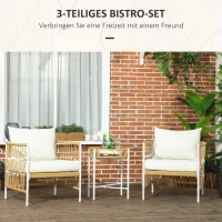 Outsunny 3-teiliges Bistro-Set Gartenmöbel-Set Gartensitzgruppe, PE-Rattan, 72 cm x 66 cm x 64 cm, Gelb+Creme(m-4)