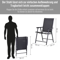 Outsunny Klappstuhl mit Armlehne 2er Set Campingstuhl Angelstuhl Metall Schwarz 58 x 64 x 94 cm(m-5)