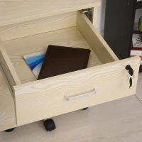 Vinsetto Rollcontainer Aktenschrank Bürocontainer mit 2 Schubladen mobil abschließbar Büroschrank Aufbewahrung  Container 5 Universalräder Spanplatte Natur 40 x 45 x 55,6 cm(m-8)