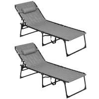 Outsunny Set of Two Sun Loungers, with Five-Position Reclining Backs - Grey(m-1)