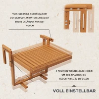 Outsunny Balkontisch Klapttisch Gartentisch Outdoor-Klapptisch, wetterbeständig, höhenverstellbar, 68 cm x 65 cm x 55 cm, Teak(m-4)