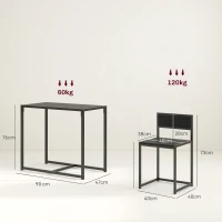 HOMCOM Dining Table and Chairs Set 2, Dining Room Sets, Rectangular Space Saving Table and 2 Chairs for Compact Kitchens, Steel Frame, Black(m-3)