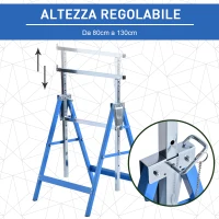 HOMCOM Set 2 Cavalletti da Lavoro Pieghevoli Portata 200 kg, Altezza Regolabili 80-130 cm, Cavalletti Telescopici Salvaspazio in Acciaio per Fai da Te, Garage e Giardino, Blu(m-7)