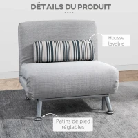 HOMCOM Fauteuil convertible 3 en 1 chauffeuse lit 1 place avec coussin gris(m-7)