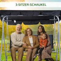 Outsunny Hollywoodschaukel mit verstellbarem Sonnendach, 3-Sitzer Gartenschaukel mit Anti-Rutsch-Füßen, Schaukelbank belastbar bis 240 kg, Gartenliege für Garten, Terasse, 170x110x153cm, Grau+Schwarz(m-6)