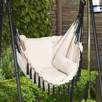 Outsunny Hammock Chair with Stand, Hammock Swing Chair with Cushion, Cream White(m-8)