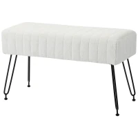 HOMCOM Sitzbank, gesteppter Sitz, Kunstfellbezug, Metallbeine, bis 120 kg, 82x30x47 cm,  Cremeweiß/Schwarz(m-10)