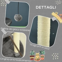 PawHut Albero Tiragraffi per Gatti con Pali in Sisal, Lettino con Cuscino e Pallina, Ø60x136cm, Grigio(m-5)