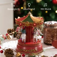 HOMCOM Weihnachtsspieluhr, drehendes Karussell, mit Musik, LED-Beleuchtung, bunt, 13 x 13 x 18,5cm(m-7)