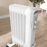 HOMCOM Radiador de Aceite Silencioso 1500W con Ruedas Temperatura Ajustable Protección contra Sobrecalentamiento Blanco(m-8)