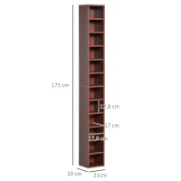 HOMCOM Rangements pour CD et DVD, étagère colonne de rangement, meuble de rangement avec 12 compartiments, capacité max. 204 CD, 21 x 20 x 175 cm, marron(m-3)