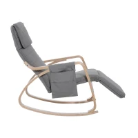 HOMCOM Silla de Relax Mecedora Balancín de Madera con Reposapiernas Ajustable y Bolsa para Revistas (Gris)(m-6)