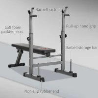 HOMCOM Adjustable Weight Bench, Foldable Bench, with Barbell Rack, Grey(m-7)