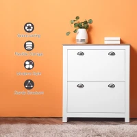 HOMCOM 2 Drawer Shoe Cabinet Modern Narrow Shoe Cupboard Hallway Wooden Storage Organiser with Flip Doors Adjustable Shelf for 6-12 Pairs, White(m-7)