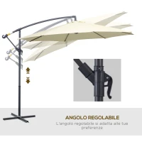 Outsunny Ombrellone Decentrato da Giardino con Base a Croce Inclusa, in Metallo e Poliestere, 3x2.5 m, Beige(m-5)