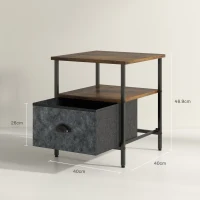 HOMCOM Set of 2 Bedside Table, Nightstand with Non-Woven Fabric Drawer, Side Table, End Table for Living room, Bedroom, Rustic Brown(m-3)