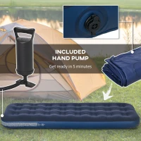 Outsunny Single Air Bed with Hand Pump, Inflatable Mattress with Flocked Surface for Guest, Camping, Travel, 191 x 73 x 22cm, Blue(m-5)