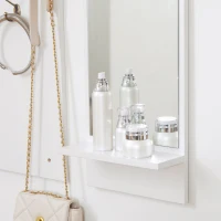 HOMCOM Conjunto de Recibidor con Espejo Perchero y Zapatero para 8 Pares Mueble de Entrada con 2 Puertas y 3 Ganchos Blanco(m-8)