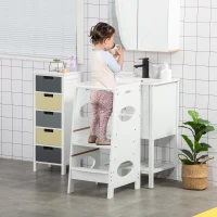 HOMCOM Toddler Step Stool Kids Adjustable Standing Tower with Safety Rail for Kitchen Counter White(m-10)