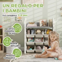 AIYAPLAY Scaffale Portagiochi a 4 Livelli con 9 Contenitori e Gancio Laterale, in HDPE, 77x42x94 cm, Bianco Crema(m-5)