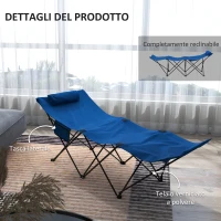 Outsunny Lettino Prendisole Pieghevole con Cuscino e Tasca Laterale in Acciaio e Tessuto Oxford, Blu Scuro(m-6)