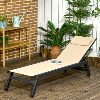 Outsunny Bain de soleil transat en aluminium et textilène avec roulettes et repose-tête dossier inclinable kaki(m-2)