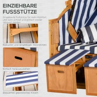 Outsunny Strandkorb, doppelte Sonnenliege mit Dach, inkl. 1Klapptisch, Blau(m-7)