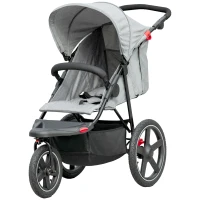 HOMCOM Foldable Three-Wheeler Baby Stroller w/ Canopy, Storage Basket - Grey(m-11)