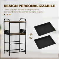 HOMCOM Mobile Cucina a 4 Livelli con 6 Ganci, 2 Vassoi e 4 Ripiani Rimovibili in MDF e Acciaio, 60x40x112 cm, Marrone(m-6)