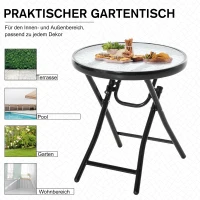 Outsunny Gartentisch Beistelltisch Bistrotisch mit Glasplatte rund klappbar Metall Ø45 schwarz(m-4)