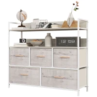 HOMCOM Rustic Chest of Five Fabric Drawers - Natural(m-11)