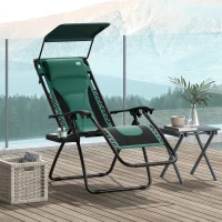 Outsunny Zero Gravity Lounger Chair, Folding Reclining Patio Chair with Shade Cover, Padded Seat, Cup Holder, Soft Cushion and Headrest for Poolside, Camping, Green(m-2)