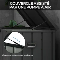 Outsunny Coffre de rangement pour jardin 450L en métal avec vérin à gaz, roulettes et poignée - dim. 125,5L x 61,5l x 70H cm(m-6)