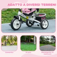 HOMCOM Triciclo per Bambini 1-5 Anni con Maniglione e Tettuccio Regolabile, 102x49x102 cm, Bianco e Rosa(m-6)