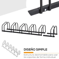 HOMCOM Aparcamiento para 6 Bicicletas Soporte de Acero para Aparcar Bicicletas en el Suelo o Pared 179x33x27 cm Negro(m-5)