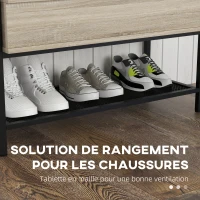 HOMCOM Banc à chaussures meuble de rangement étagère et compartiment caché à couvercle rabattable en bois chêne et noir(m-4)