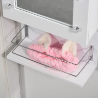 HOMCOM Hängender Schmuckschrank mit LED Spiegelschrank mit Schublade Regal Wandspiegel Türspiegel höhenverstellbar Weiß 130 cm hoch(m-8)